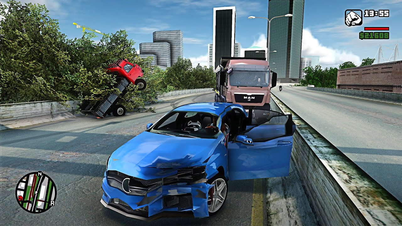 GTA SA Realistic Vehicle Deformation - Crash Testing Real Car Mods Ep.24