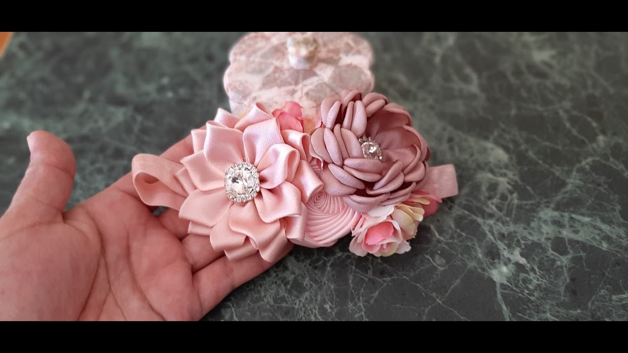 Como Hacer Hermosa FLOR  de listón Raso para Tiaras De Bebe, Flores y mas Mayra