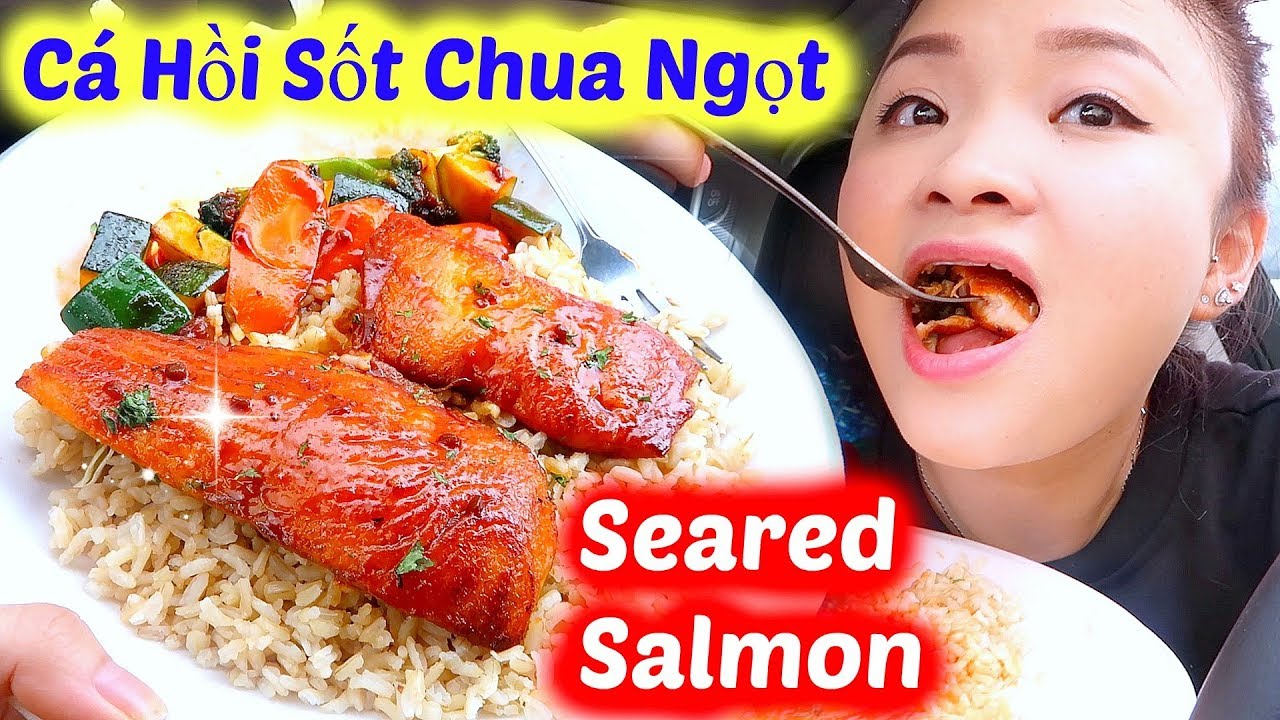Thử Ăn Cá Hồi Chiên Sốt Chua Ngọt Do Chồng Nấu | Try Seared Salmon My Husband Cook ♡ BeeSweetiee