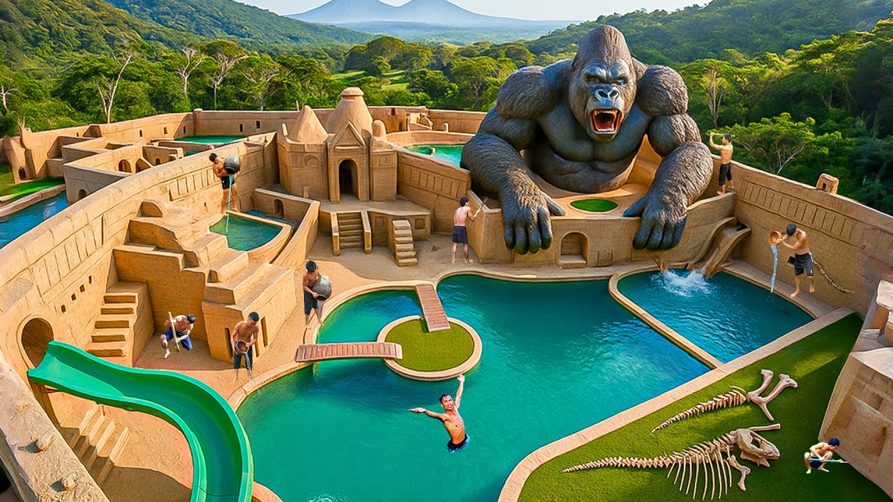 Building a Mega King Kong Water Park with Multi-Level Pool Systems Using Primitive Tools
