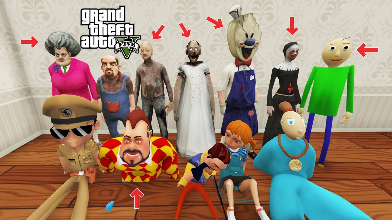 KORKU KARAKTERLERİ HELLO NEİGHBOR EVİNİ BASTI - GTA 5 MODS
