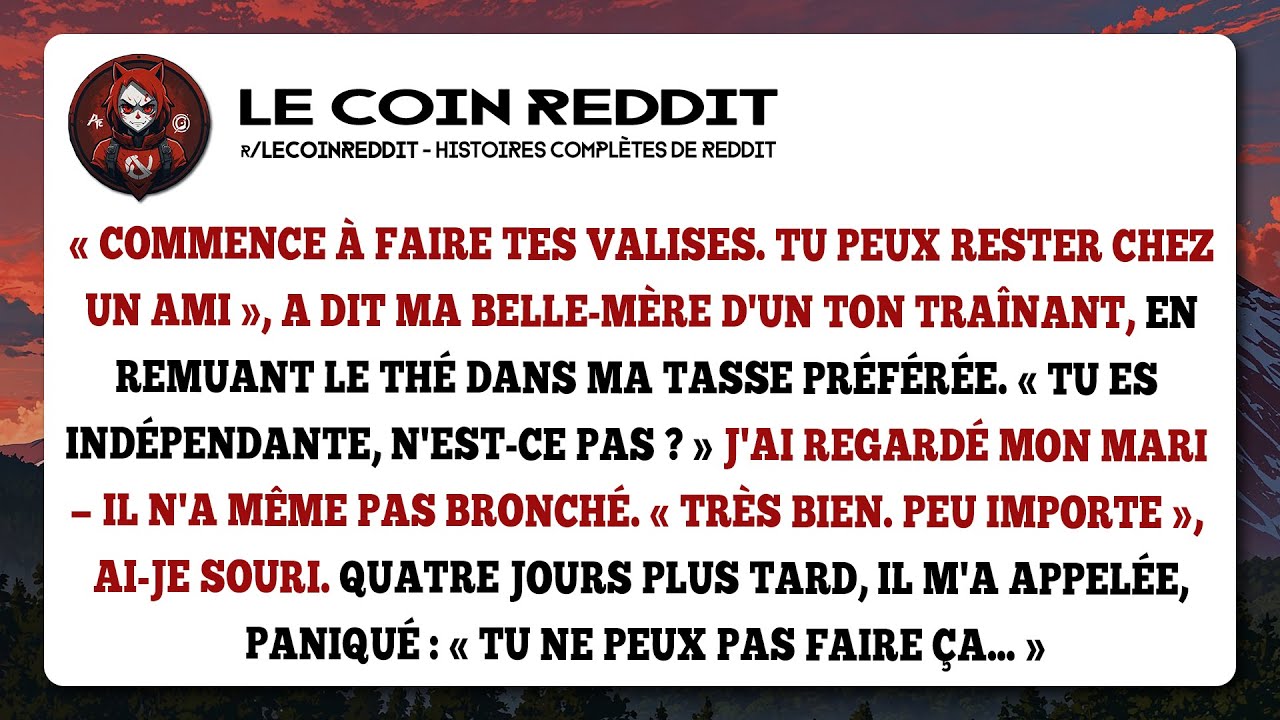 Ma belle-mère me chasse. Mon mari panique 4 jours plus tard.