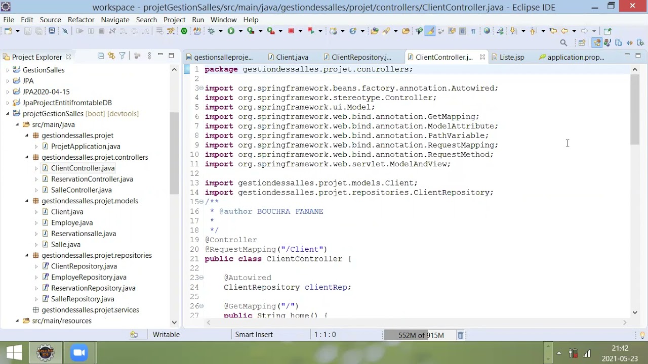 My sql, Eclipse, Java, CRUD, SpringBoot, SpringMVC, SpringJPA partie1