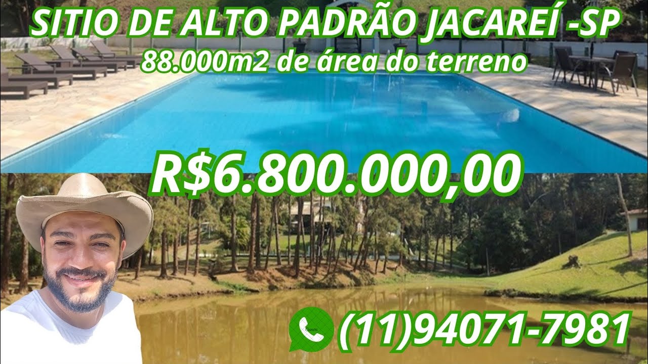 SITIO DE ALTO PADRÃO C/ 88.000m2 EM JACAREÍ SP PORTEIRA FECHADA, R$6.800.000,00