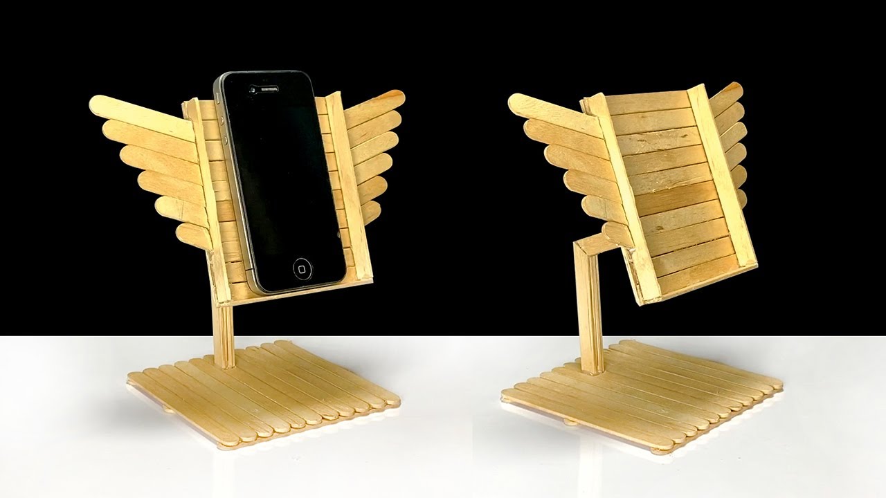 How to make mobile holder with popsicle sticks | ที่วางมือถือไม้จากไม้ไอติม