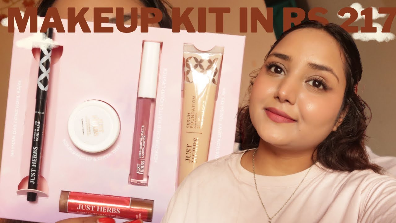 *New Just herbs essential makeup kit review + demo || foundation is too white  