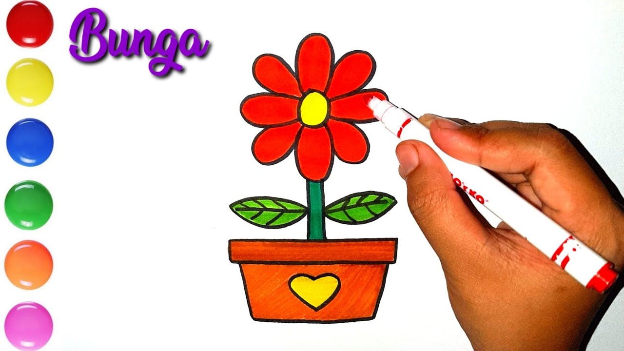 Cara menggambar bunga untuk anak Tk || Drawing and coloring