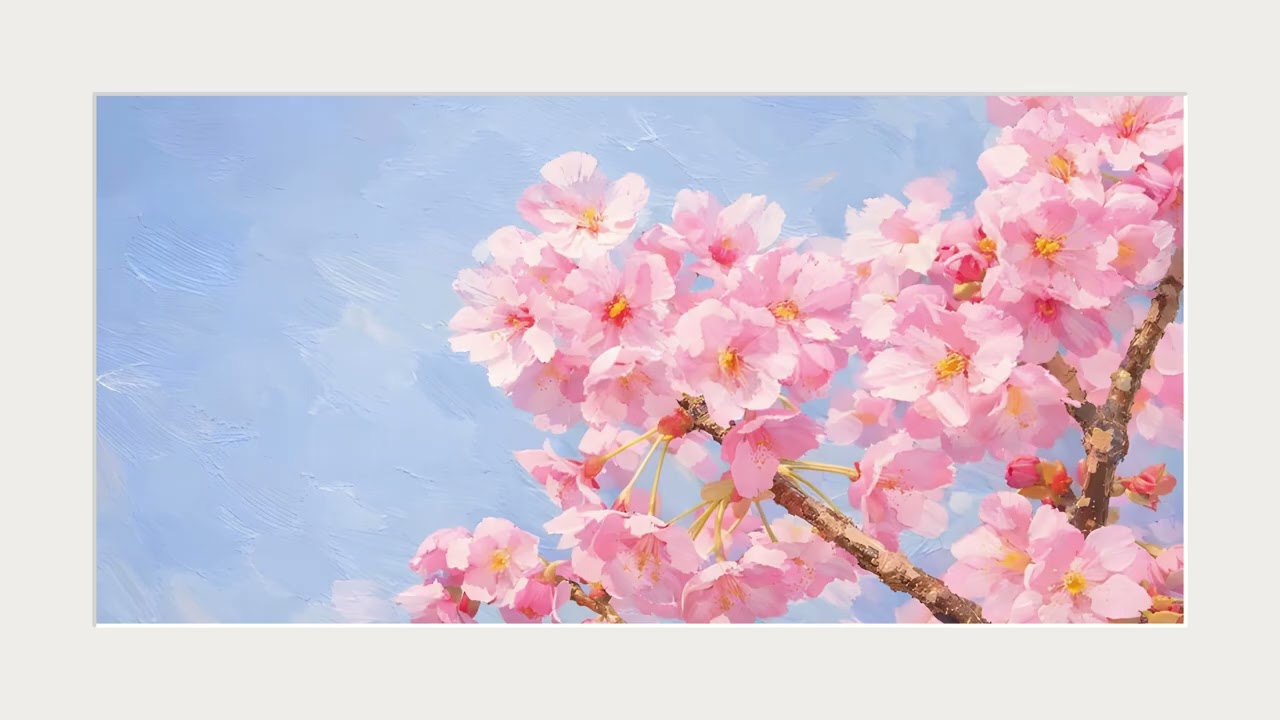 Luxury Sakura Blossom Art (White frame) | 4K Ambient Oil Painting for Frame TV (2 Hours)