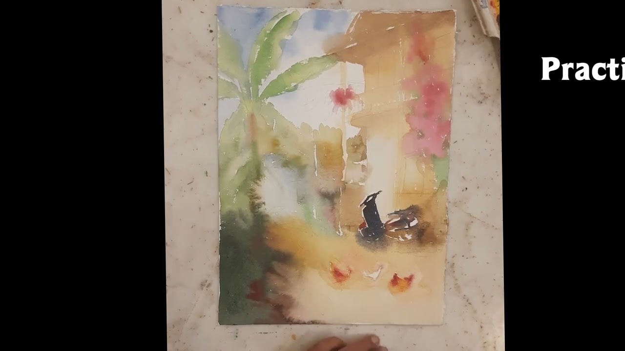 Watercolor Painting Tutorial  Wooden House With Bougainvillea