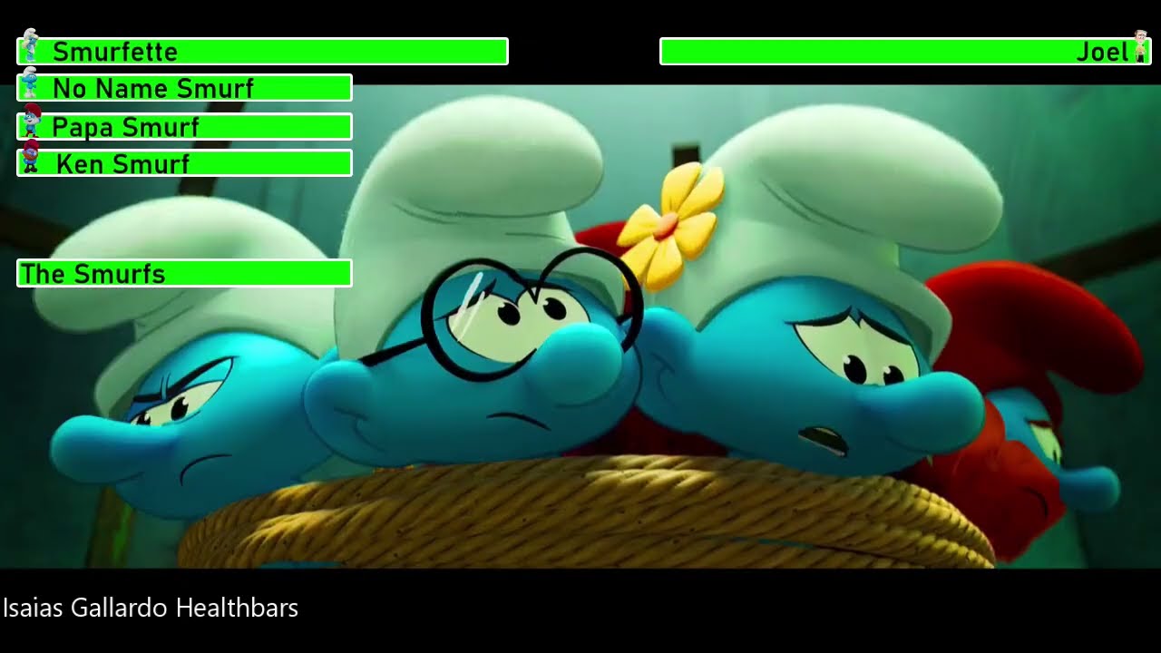 Smurfs (2025) Escaping Razamel's Castle Scene with healthbars