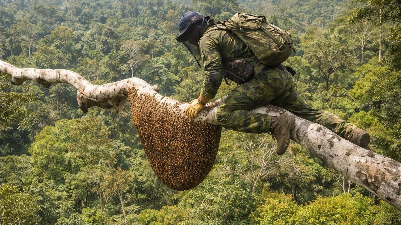 RISKING LIVES CLIMBING ANCIENT BANYAN TREES TO HARVEST HONEY AT THE END OF THE SEASON