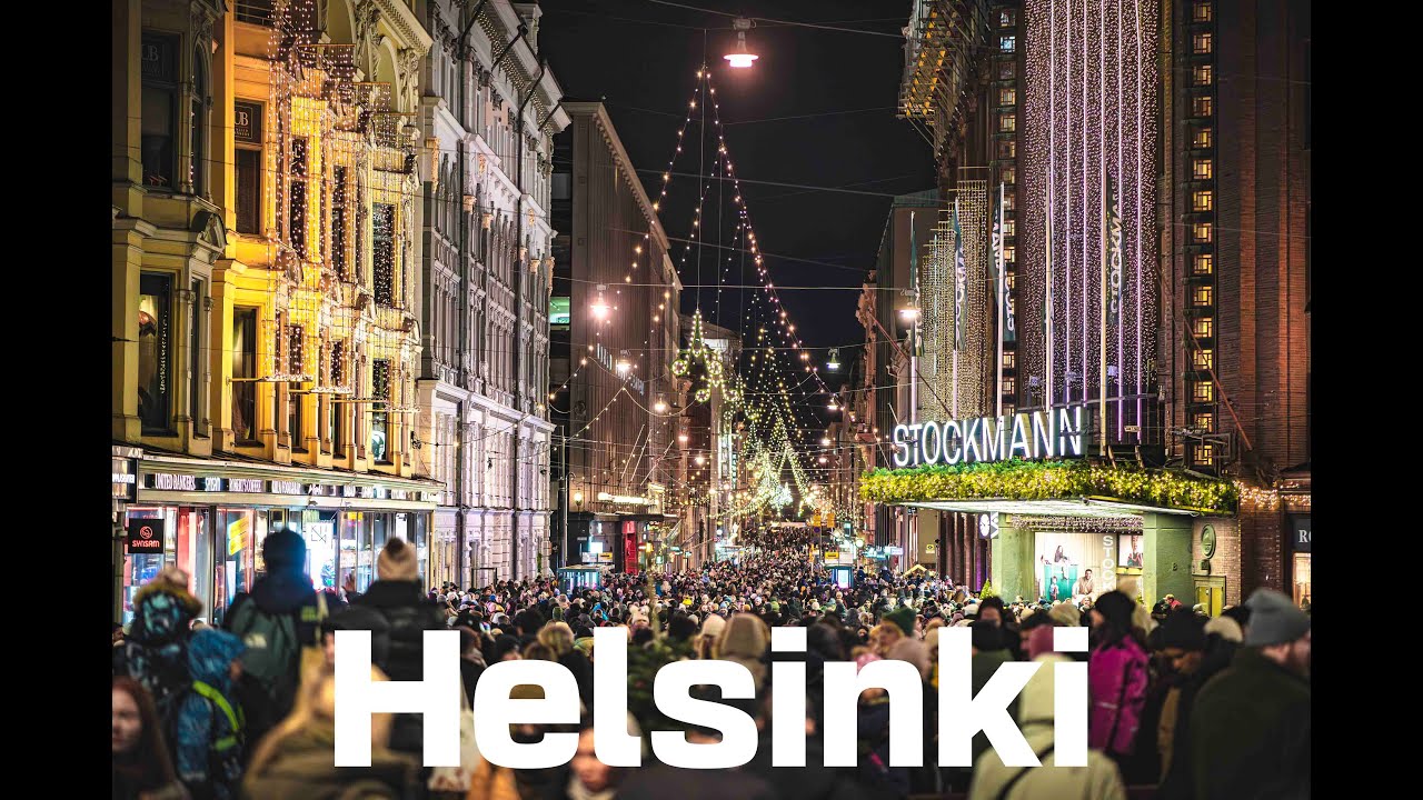Aleksanterinkatu, night flight over the festive, central Helsinki street #drone @DJI
