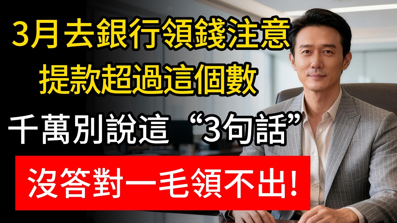 3月去銀行領錢變難了？內部人提醒：超過這個數，櫃員可能會「多問一句」，回答不對可能白跑一趟！#領現金現場盤問 #銀行潛規則 #反詐騙