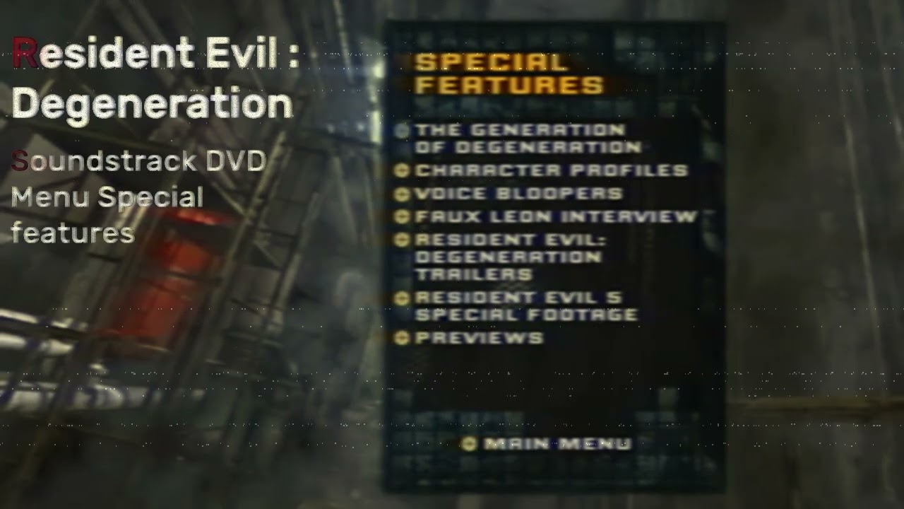 Resident Evil  Degeneration Soundstrack DVD Menu Special features