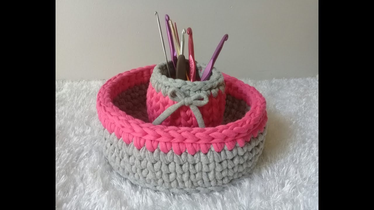 باسكت دائرى بخيط الكليم بطريقة سهلة للمبتدئات How to crochet basket