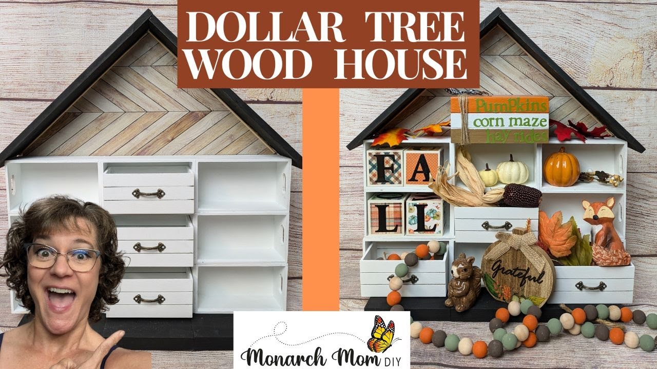 🏠💲DOLLAR TREE WOOD HOUSE DIY | Tiered Tray House | Dollar Tree DIY | Wood Crafts | QMay Air Dry Clay