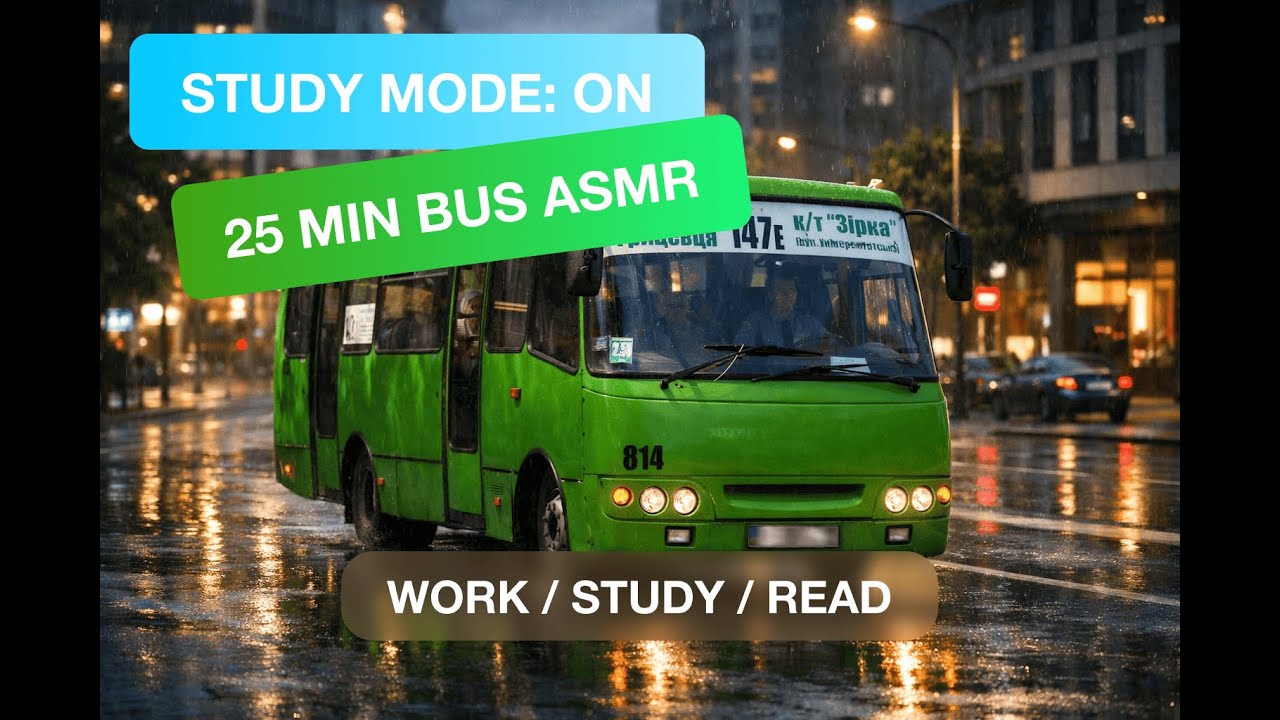 25-Minute Pomodoro ASMR | Kharkiv Bus Ride (Route 147) – Road Noise, Doors & Stop Announcements