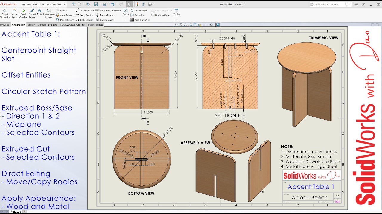 Accent Table 1 - Design and Tutorial with Solidworks | DIY Furniture