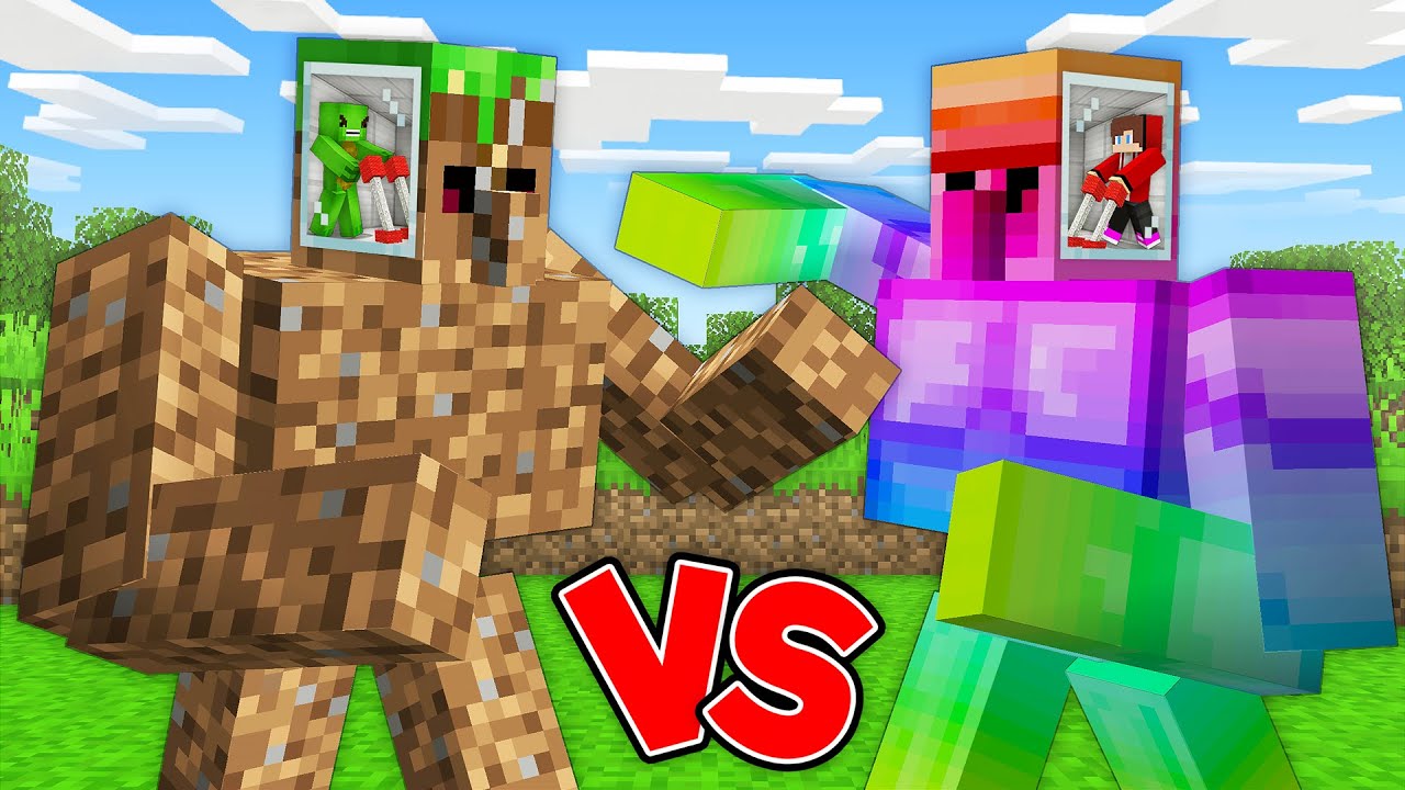 JJ and Mikey: DIRT vs RAINBOW Golem Survival Battle in Minecraft - Maizen
