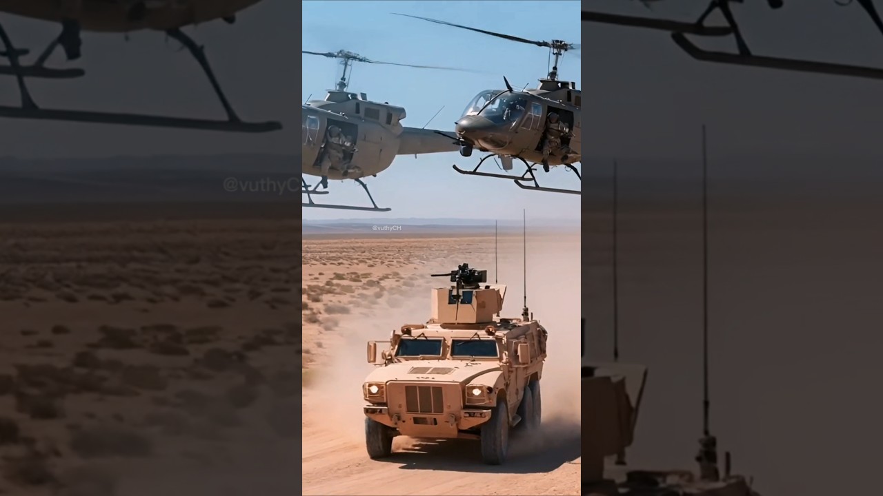 Military Convoy in Action |🚁Helicopters Escort Armored Vehicle Through Desert 