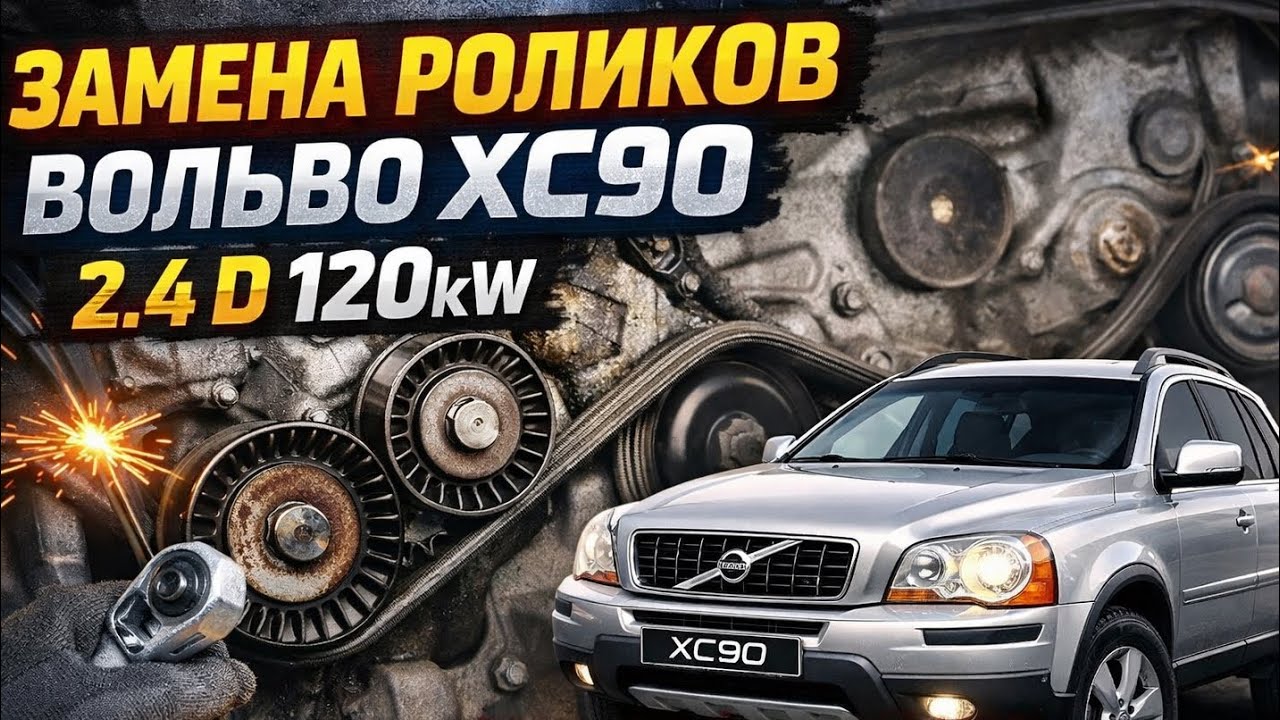 Замена роликов приводного ремня Volvo XC90.