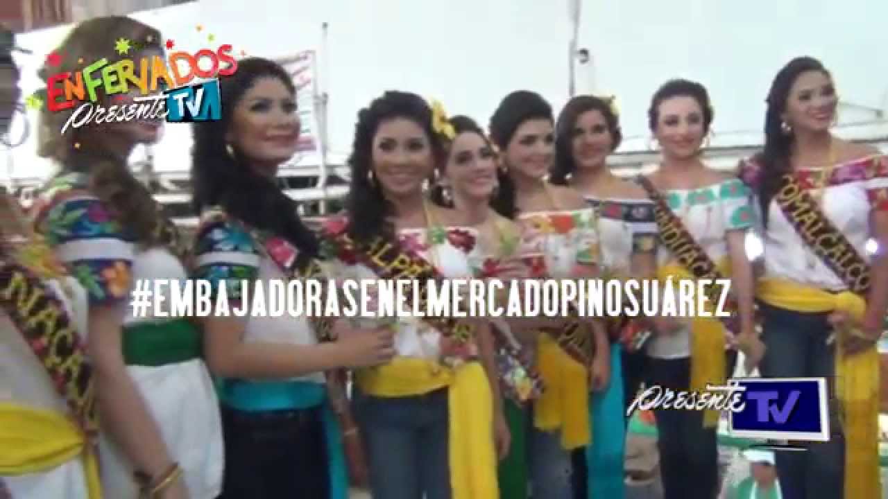 Embajadoras a la Flor Tabasco 2015 en el Mercado Pino Suárez