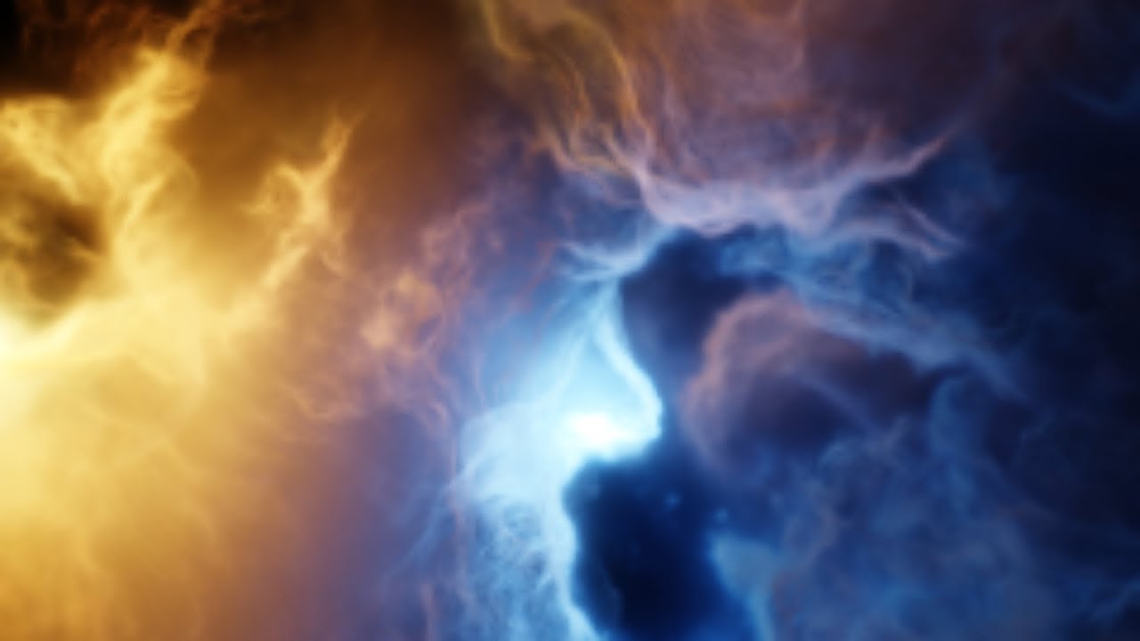 Blue and Yellow Space Clouds Like Smoke. Abstract Seamless Looped Animations. Background.