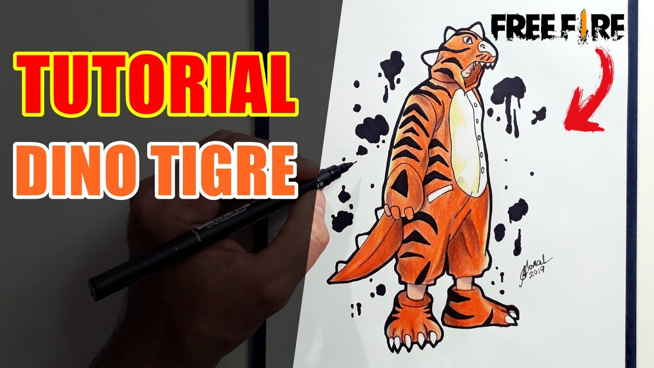 COMO DESENHAR FÁCIL O DINO TIGRE - Cómo dibujar Free Fire