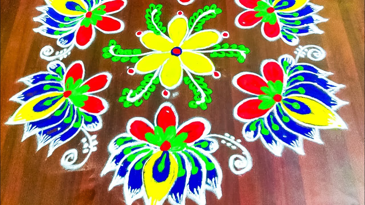 9 x 5 DOTS | KOLAM | FLOWERS | EASY RANGOLI |