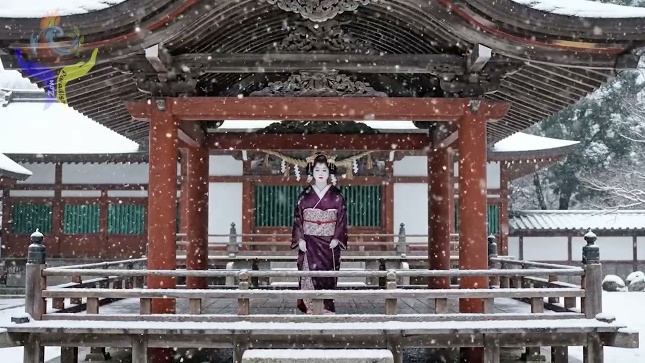 Shrine Courtyard Snow • Geisha Winter Stillness • Zen Ambient Calm