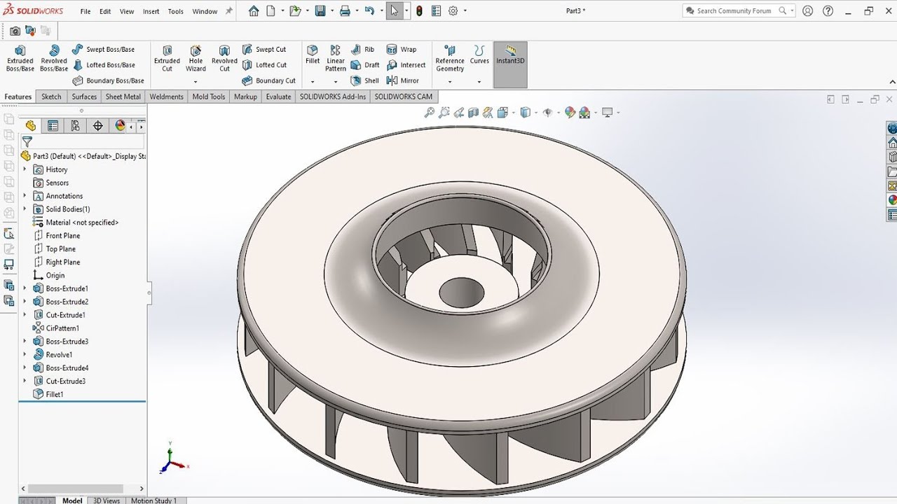 Centrifugal Impeller Fan 3D Model in SolidWorks | Mechanical Design.