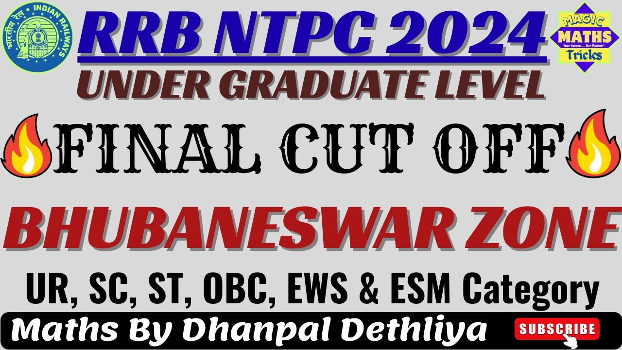 RRB NTPC 2024 Under Graduate Level Final Cut Off🔥| Bhubaneswar Zone | Cut Off After Typing Test💯