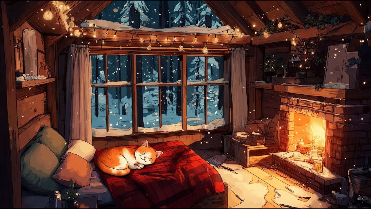 Deep Sleep Fireplace Lo-Fi 🔥 Cozy Winter Cabin Ambience