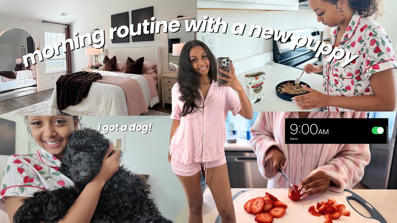morning routine with a new puppy 🐶 | get ready with me + drive with me