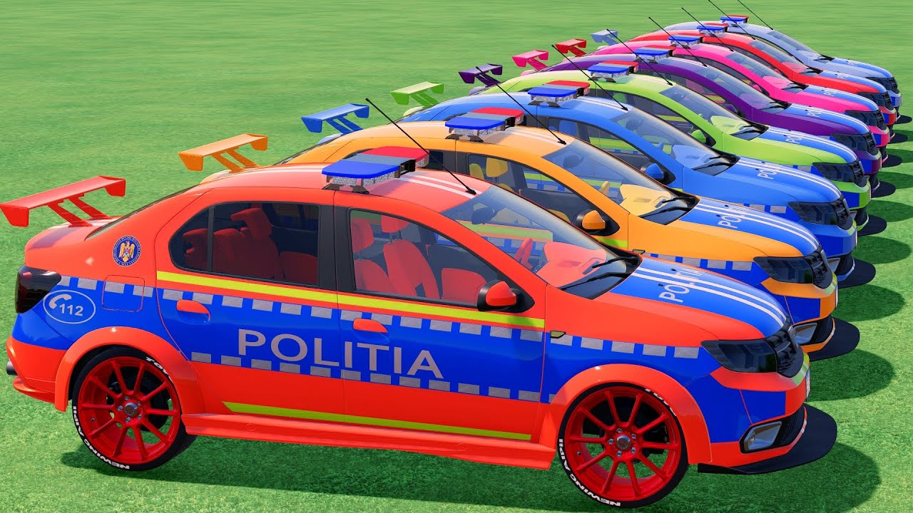 GO! POLICE CARS, AMBULANCE, FIRE TRUCK, COLORFUL CARS WITH TRUCK & TRAIN FARMING SIMULATOR 22! #88