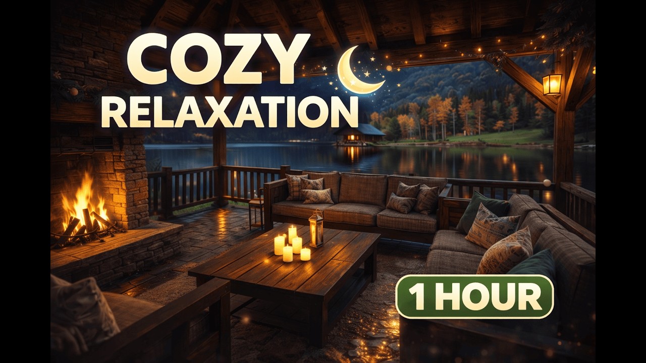 1 Hour Cozy Lake Cabin Fireplace Ambience 🔥 Relaxing Nature Sounds for Deep Sleep