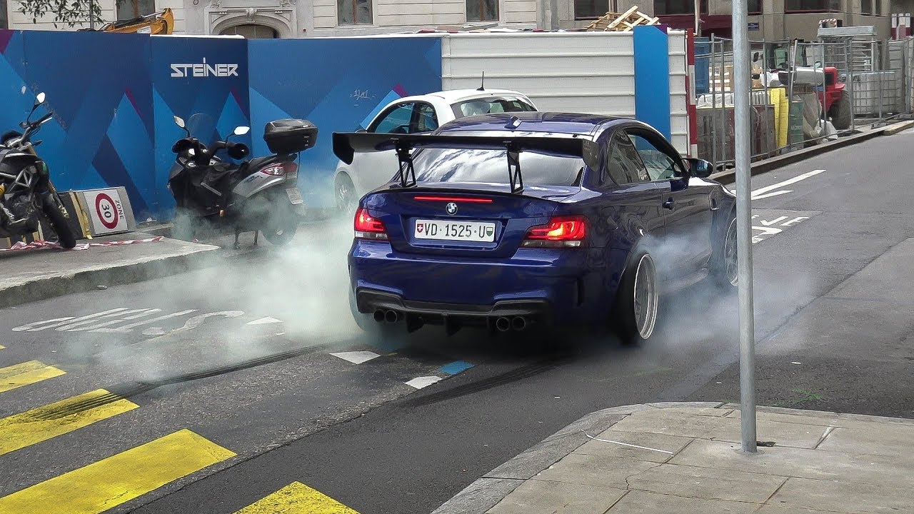 BMW 1 Series goes crazy in Geneva! BURNOUT, REVS, ACCELERATIONS,...