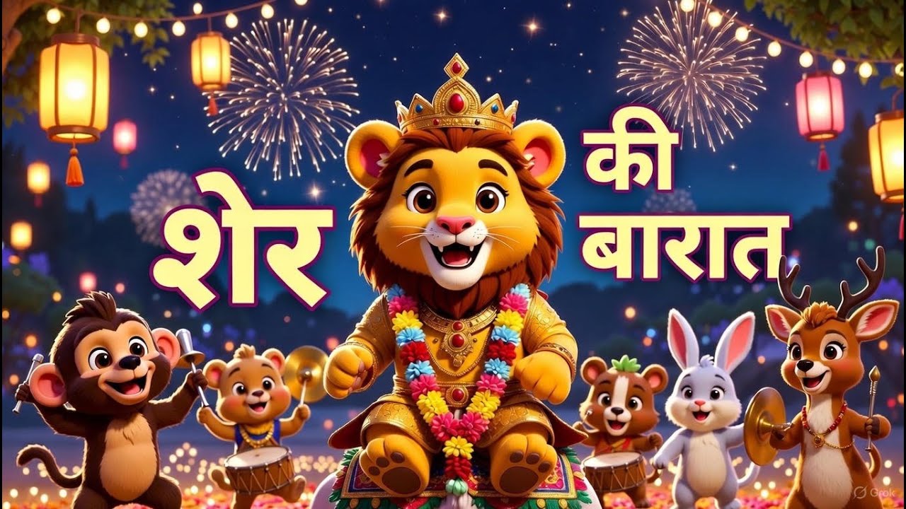 शेर की बारात में | धूम मचेगी रात में | Hindi Rhymes for Kids | Animated Balgeet