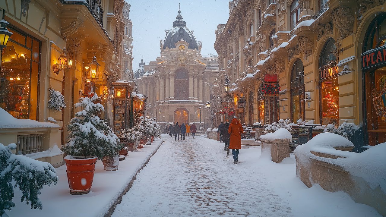 Bucharest, Romania - Chilly Winter Walking Tour in 4K