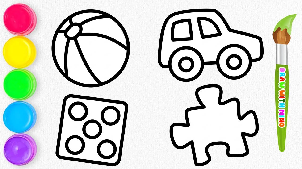 🚗 🏀How to Draw Toys, Ball, Car, Puzzle & Dice | Drawing, Painting, Coloring for Kids