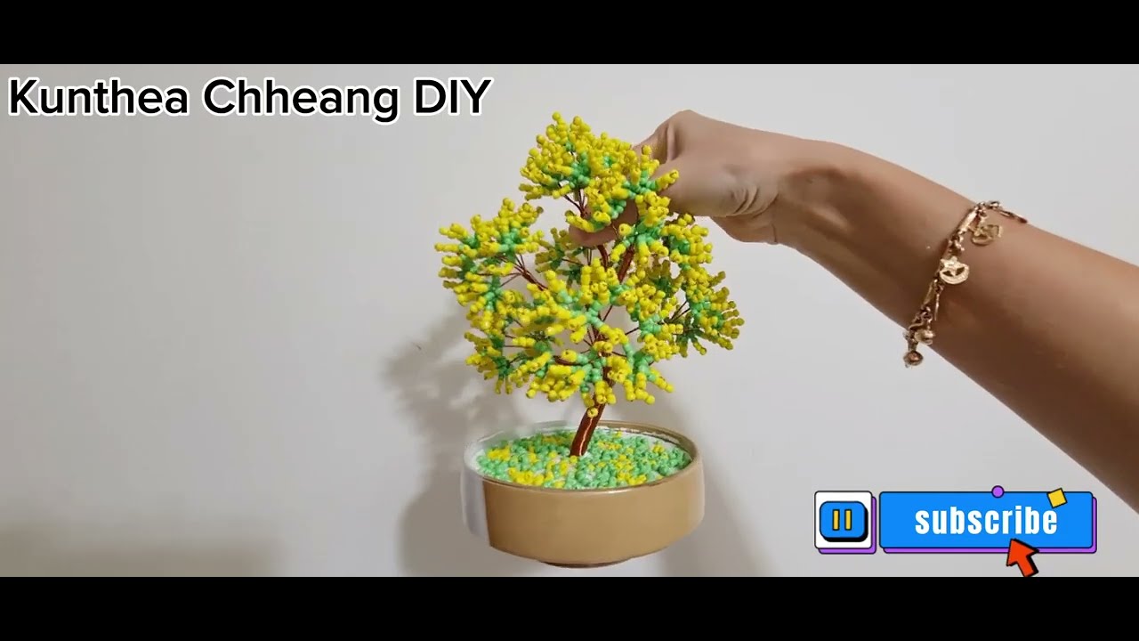 #tutorial how to make Yellow-Green Bonsai Wire Tree Beads
