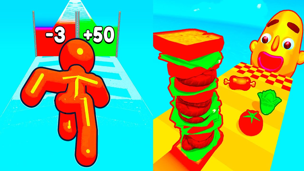 Sandwich Runner vs Tall Man Run ⭐🟦🟩🟧⭐️ Hard Levels Challenge Walkthrough Gameplay Ep959
