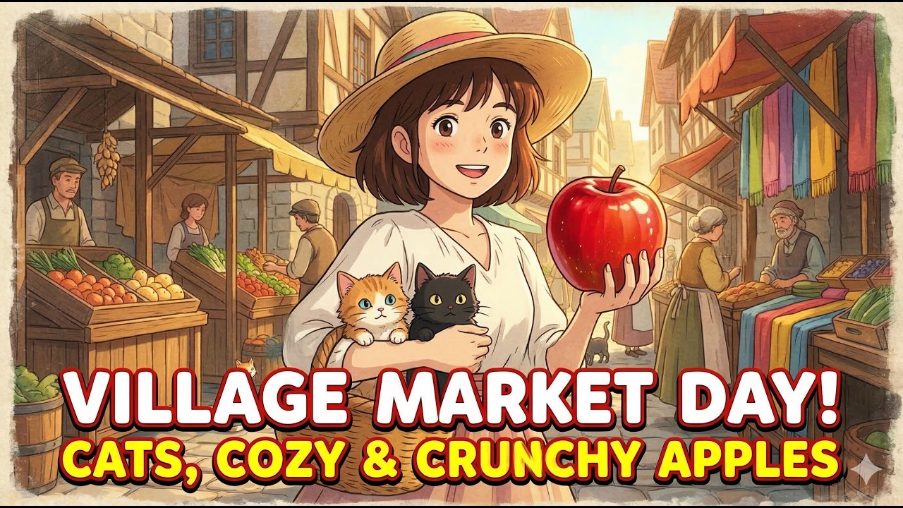 A Cozy Day at the Village Market 🍎 Straw Hat, Cats & Fresh Fruit!