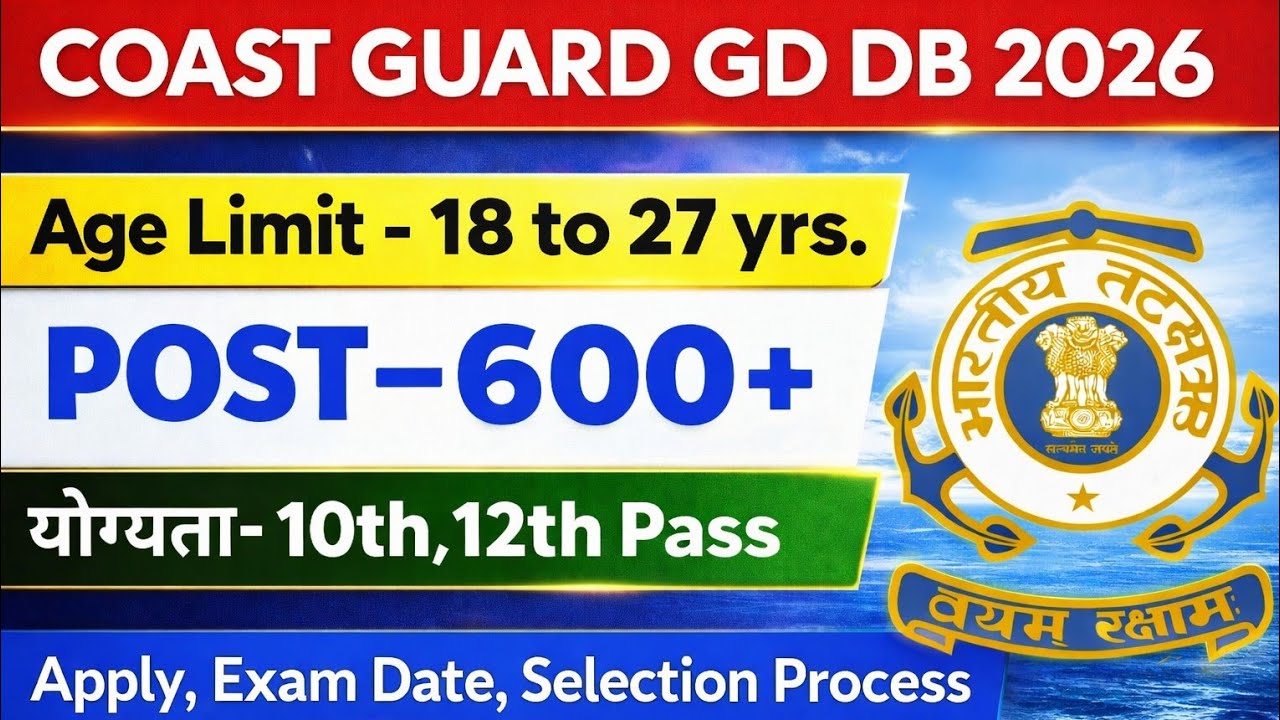 Coast Guard Navik GD DB Yantrik New Vacancy 2026 | Coast Guard GD Vacancy 2026 |ICG Online Form 2026