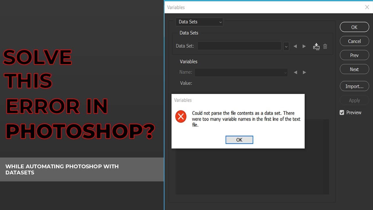 COULD NOT PARSE FILE CONTENT AS DATA SET.THERE WERE TWO MANY VARIBALES IN FIRST LINE | PHOTOSHOP