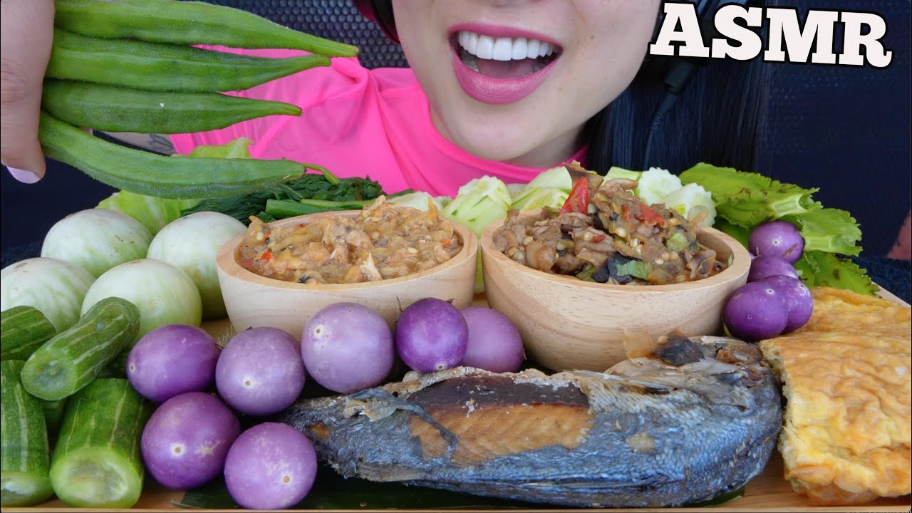 ASMR น้ำพริก VEGGIE PLATTER + SPICY THAI DIPPING SAUCE (CRUNCHY EATING SOUNDS) NO TALKING | SAS-ASMR