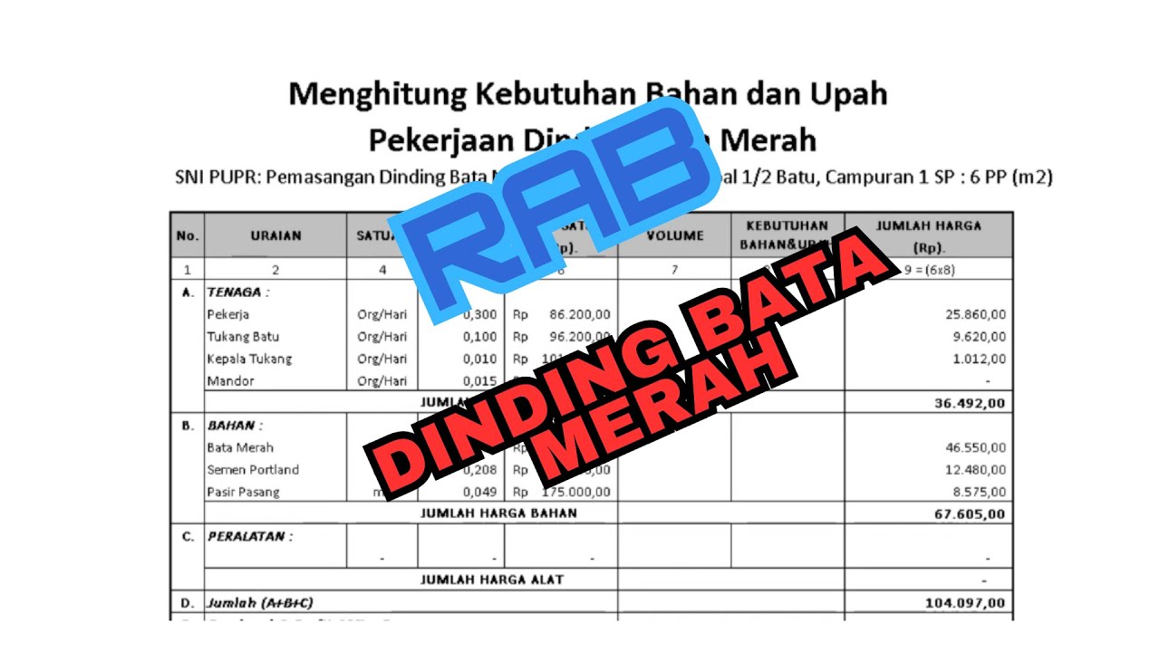 RAB TUTORIAL MENGHITUNG PEKERJAAN DINDING BATA MERAH
