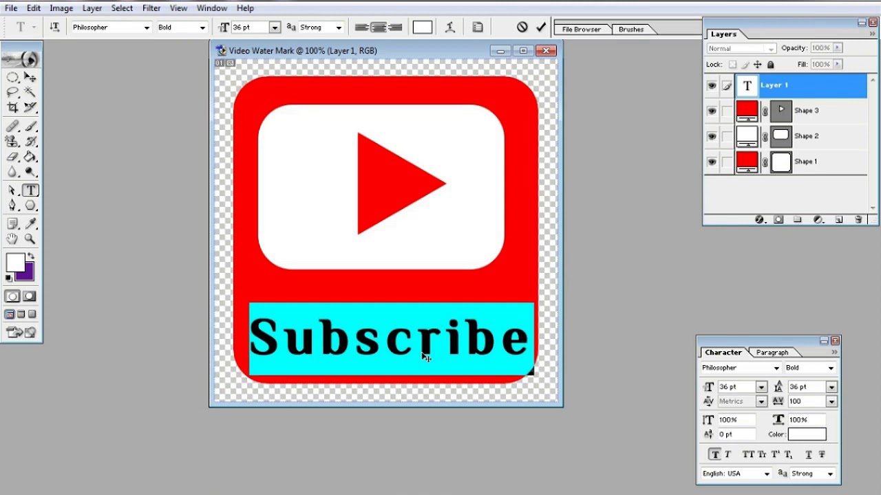 How to create YouTube logo's watermark in bodo|YouTube logo kow mabwrwi banaiyw| Adobe photoshop