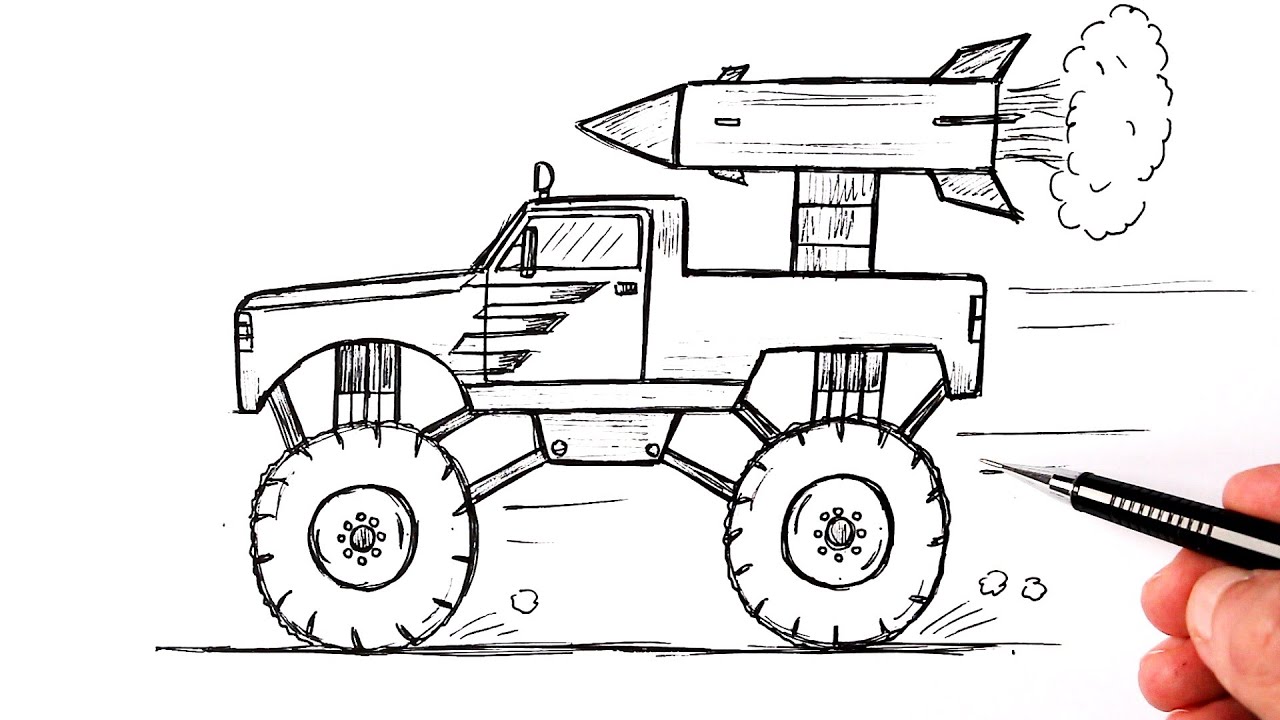 How to draw a Monster Truck Rocket | Taurus Art