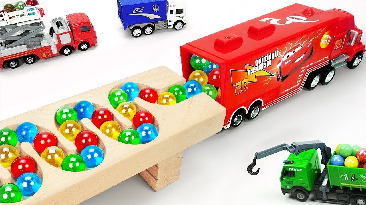 Marble Run ASMR Race ☆ HABA Slope & Dump Truck Excavator Ambulance Forklift Garbage Truck Tractors